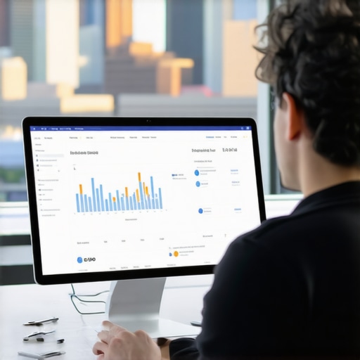 Person reviewing SEO analytics with Pittsburgh skyline