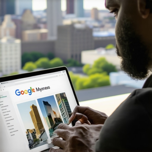 Business owner editing Pittsburgh Google profile on laptop