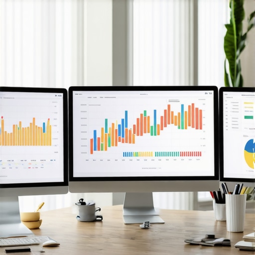SEO Toolbox in Action A workspace featuring SEO analysis tools on computer screens with graphs and keywords