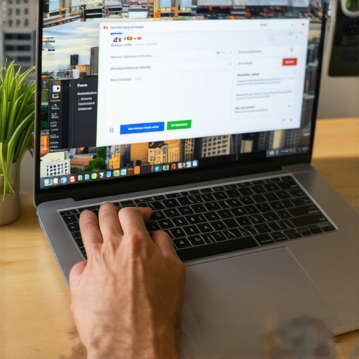 Person updating Google My Business profile with Pittsburgh landmarks in background.