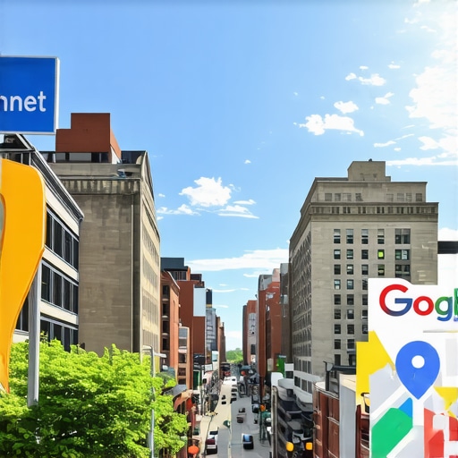 Pittsburgh Cityscape with Google Maps Pin Night view of Pittsburgh downtown with Google Maps pin highlighting a local business