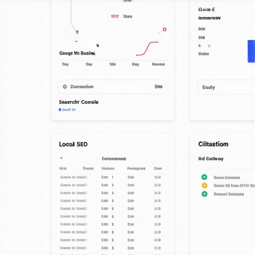Screenshot showing analytics dashboards of GMB, Search Console, and citation management tools used for local SEO in Pittsburgh.