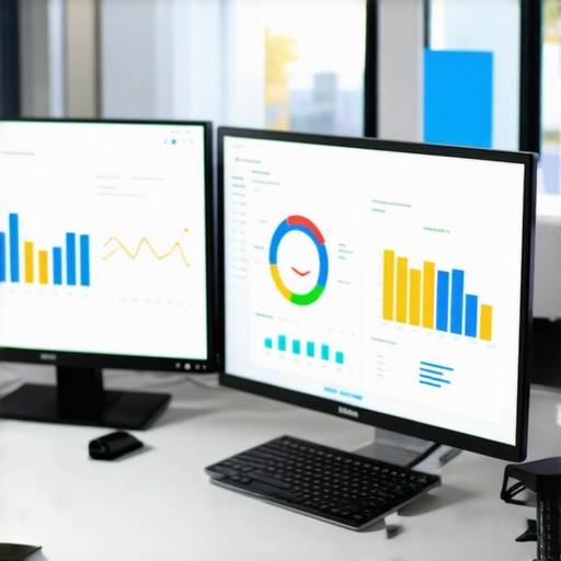 A person analyzing digital marketing analytics dashboards on a computer, illustrating SEO management tools.