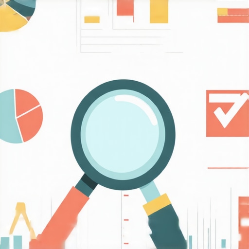 Illustration of SEO data analysis with charts and magnifying glass.