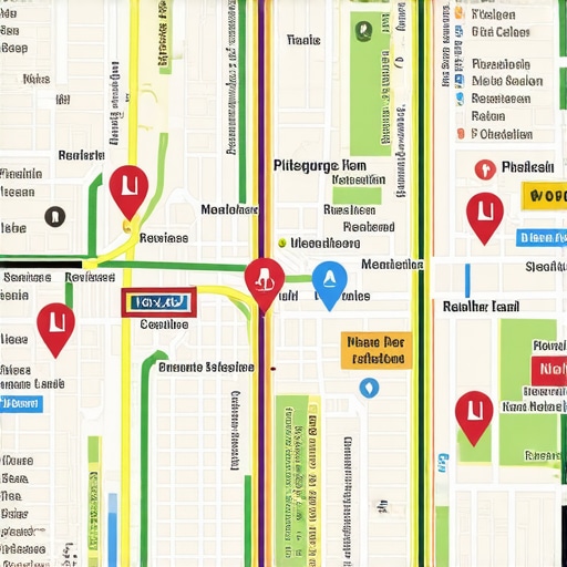 A Pittsburgh neighborhood map showing local SEO ranking signals such as landmarks, reviews, and proximity indicators.