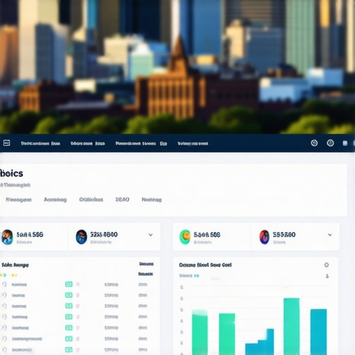 Close-up of a digital marketing dashboard showing local SEO analytics with Pittsburgh skyline in the background.